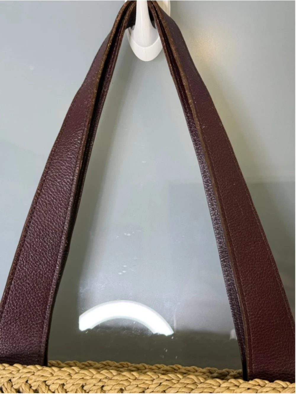 Lois Hill Beige Brown Woven Straw Leather Tote Bag One Size